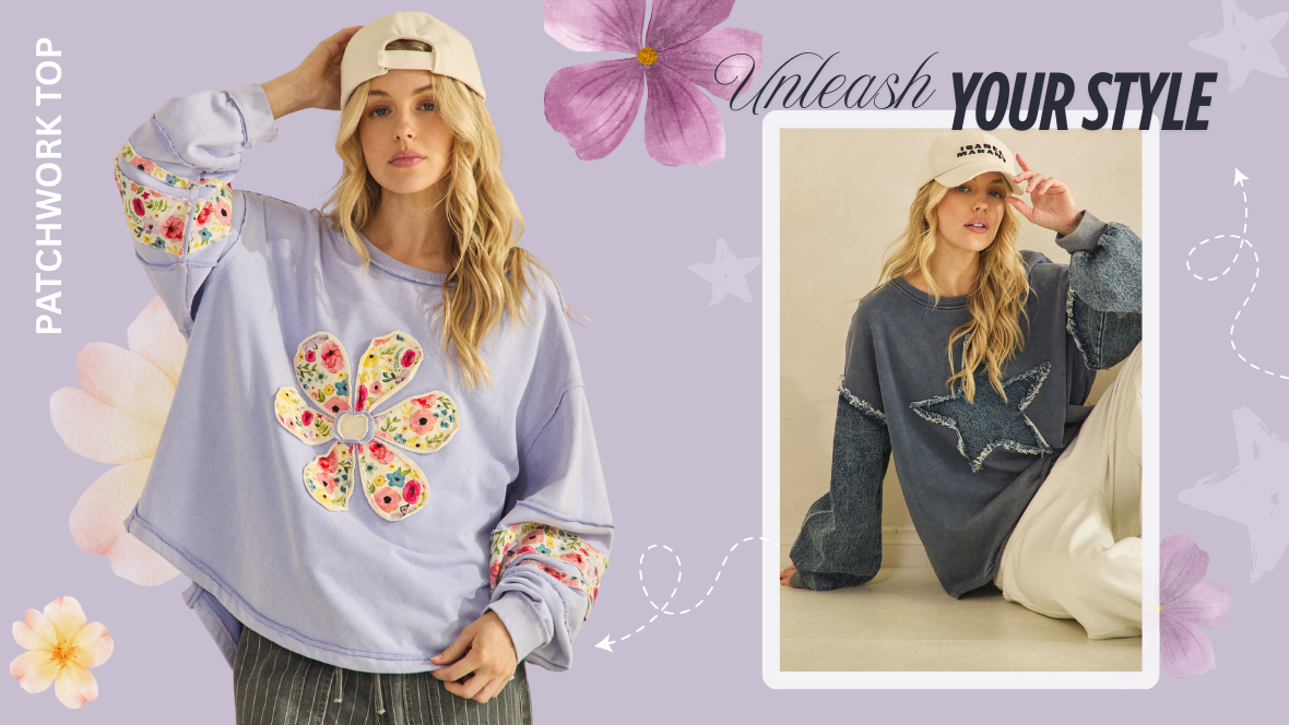 SAGE+FIG Peace Applique Patch Long Sleeve Top
